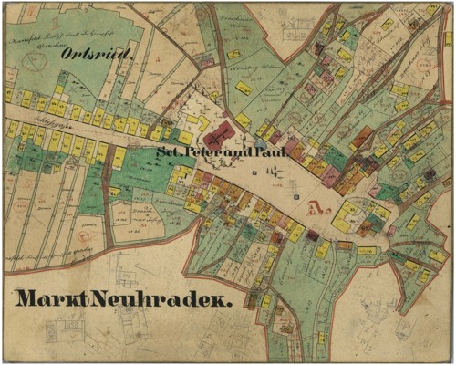 Mapa z roku 1850 - náměstí