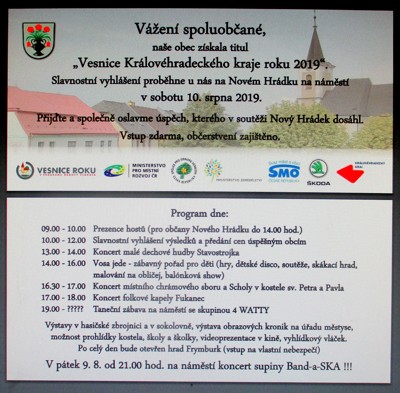 Vyhlášení výsledků krajského kola soutěže vesnice roku 2019